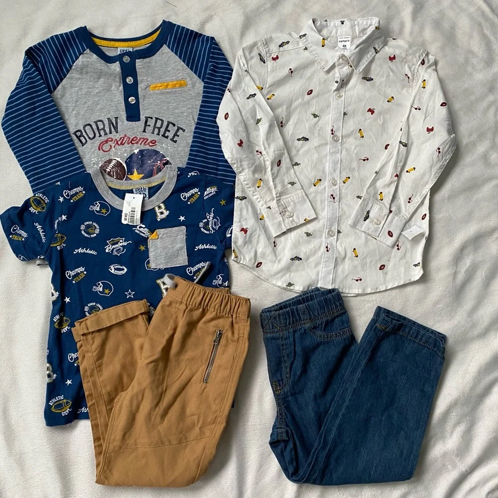 Little Lads Carters Boys Toddler NEW Lot of 5 pants & Tops